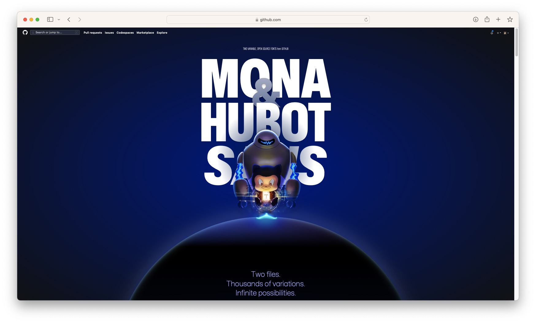 Github Mona & Hubot Sans website